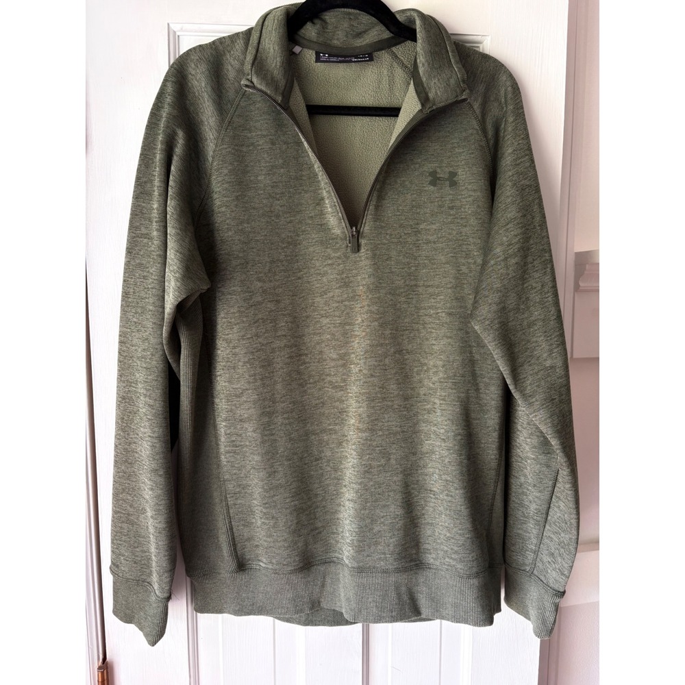 Under Armour ColdGear Mens Large Olive Green Heather 1/4 Zip Fleece Pullover